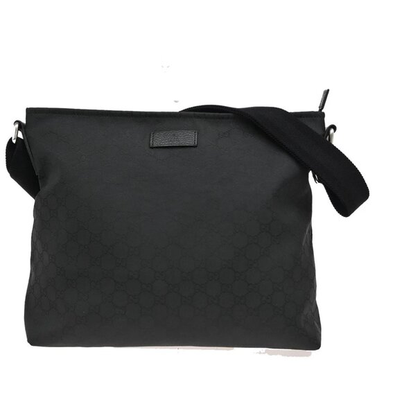 GUCCI Logo Sherry GG Pattern Shoulder Bag Nylon Leather Black SHW Italy - Picture 1 of 16